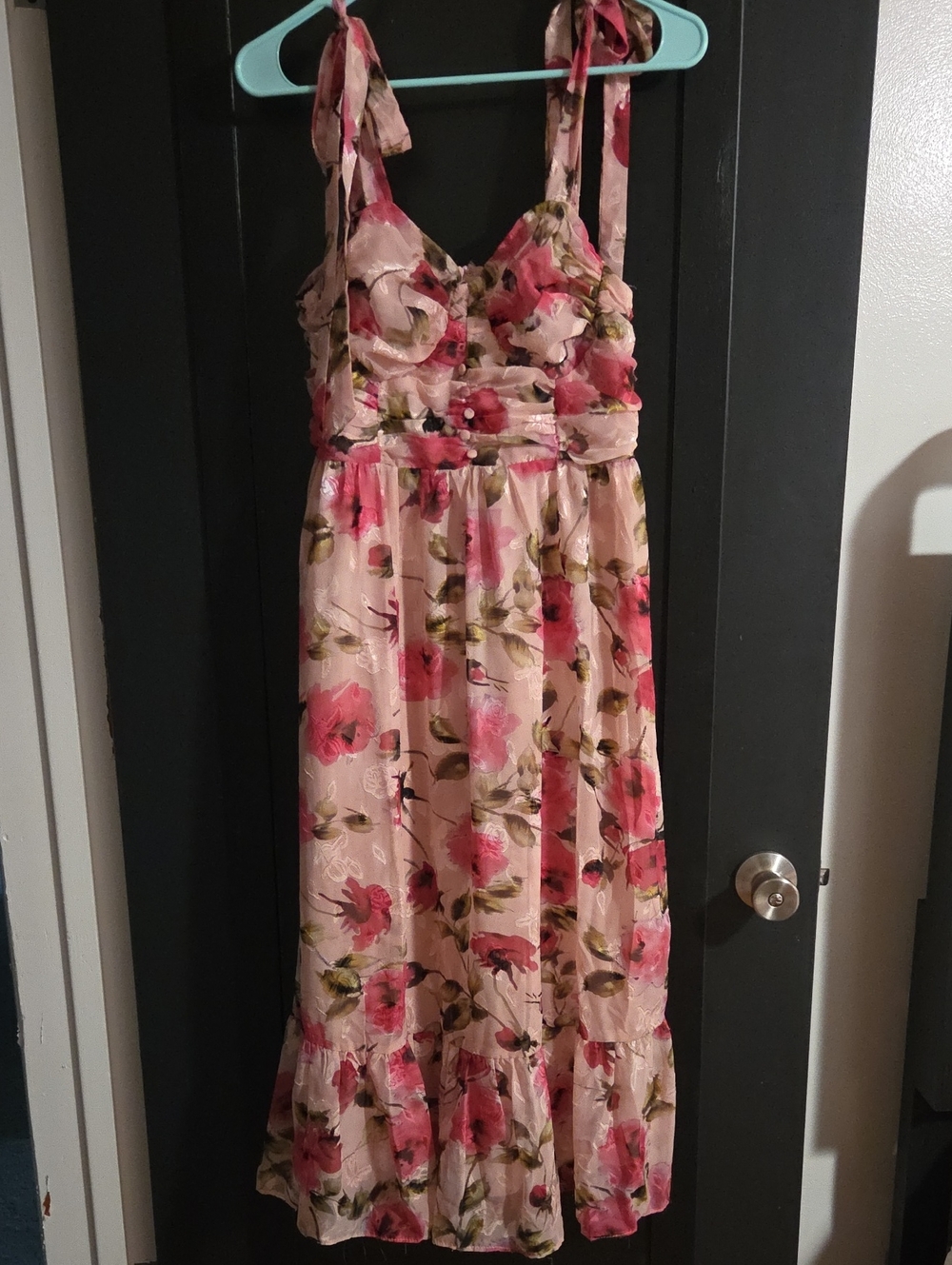 Lulus Lush Lovliness Pink Floral Jacquard Tie-Strap Midi Dress